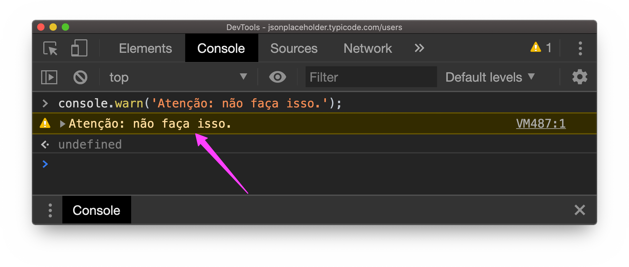 Exemplo de console.warn